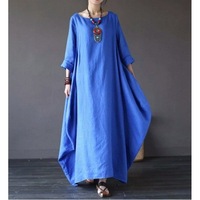 Nouvel arrivage de robe rétro à manches longues pour femmes printemps/été robe élégante de grande taille en coton et en lin de couleur unie
