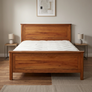 Cadre de lit en teck massif avec tête et pied de lit classiques à panneaux - Product Image 2