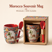 Mug à café en céramique souvenir touristique du Maroc avec cuillère assortie, style vintage chameau, pour tasses en céramique, personnalisable OEM ODM, vente en gros