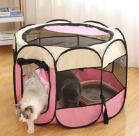 Parc de jeu octogonal pliable pour animaux de compagnie avec toit amovible en maille, cage portable pour chiens et chats, tente d'extérieur et d'intérieur, niche de mise bas