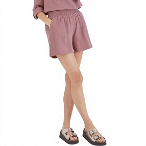 Black Casual 100% Cotton <b>PU</b> 220g Plain Dyed Mid Elastic Waist Windproof Drawstring Shorts <b>Skirts</b> to Show off Long Legs - Product Image 4
