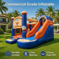 Château gonflable combiné géant interactif Carnival Grade 0.55mm PVC Bleu Orange EN14960 pour extérieur