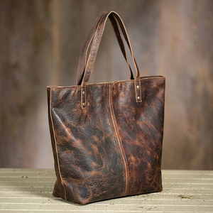 Sac fourre-tout en cuir véritable vintage de qualité supérieure, couleur unie, fermeture ouverte, usage quotidien, marron, sac à main pour femme - Product Image 1