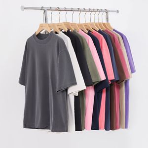 SK 260G Cotton Dệt Kim Nặng Địa Phương Đau Khổ Ngắn Tay Áo Rắn Lỏng Phù Hợp T-Shirt Rửa Vai Dazzle Nhuộm Trắng Cơ Sở Áo Sơ Mi - Product Image 2