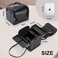 Boîte de rangement pour maquillage noire de grande capacité, valise à plusieurs étages avec fermeture à glissière, en cuir, pour le voyage et le rangement
