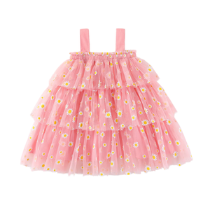 Vestido Midi de Verano para Niñas, Cuello Redondo, Casual, sin Tirantes, Estampado Floral, Encaje, Malla de Algodón, Volantes, Línea A, ODM, Gran Venta - Product Image 2