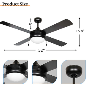 Hiện Đại Màu Đen <span class=keywords><strong>LED</strong></span> ánh sáng quạt trần với AC động cơ 4-ván ép Blades Glass đèn cơ thể trang trí nhà cho phòng khách trong nhà sử dụng - Product Image 5