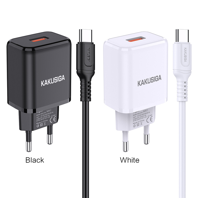 KAKUSIGA New EU Plug QC3.0 TYPE-C PD18W Single Port Smart Charger Set Fully Compatible Fast Charging