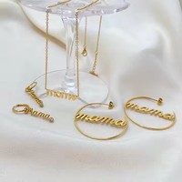 Ensemble de bijoux tendance pour la fête des mères, en acier inoxydable plaqué or 18 carats, avec diamants ronds, lettre anglaise « Mama », boucles d'oreilles et collier