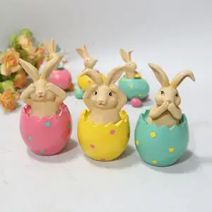 Rabbit Sitting Eggshell Decoration Table Decoration Resin Colorful Easter Cute Handmade Customized Hot Sale Home OEM 0r ODM KS