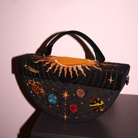 Sac à main demi-lune brodé de perles Système Solaire, sac de rangement personnalisé pour maquillage femme, pochette à monnaie de luxe en velours, sac à bijoux