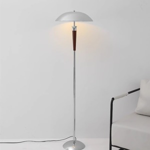 Vintage Bauhaus Style Solid Wood UFO Floor Lamp Iron Lampshade Walnut + Chrome <b>Light</b> Color Living Room Instagram-Worthy Japanese - Product Image 3