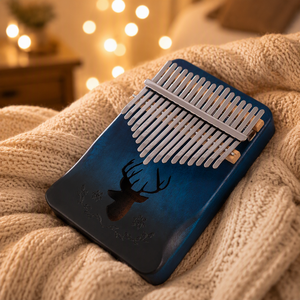 Kalimba Artesanal de 17 Teclas, Piano de Pulgar de Madera Maciza Azul con Diseño de Ciervo, <span class=keywords><strong>Mbira</strong></span> Portátil para Meditación y Yoga - Product Image 3
