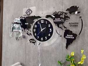 Horloge murale silencieuse de grande taille pour la décoration de la maison, design artistique, luminescente dans <span class=keywords><strong>le</strong></span> noir, carte du <span class=keywords><strong>monde</strong></span>, décoration de bureau, livraison directe DDP - Product Image 3