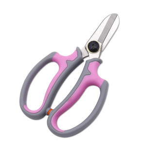 Ciseaux de fleuriste en acier inoxydable, manche rose et gris, sécateur pour plantes et fleurs, outil de jardin - Product Image 1