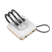 Nuevo Banco de Energía Inalámbrico Magnético Ultrafino y Mini de 5000/10000mAh con 4 Cables Integrados, Cargador de Emergencia Portátil para Teléfono con Linterna