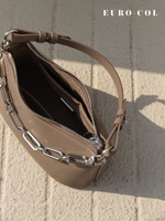 Bolso de hombro de cuero con cadena gruesa, bolsos de diseñador al por mayor, bolso hobo de media luna para llevar bajo el brazo, abastecimiento para boutiques de marca privada