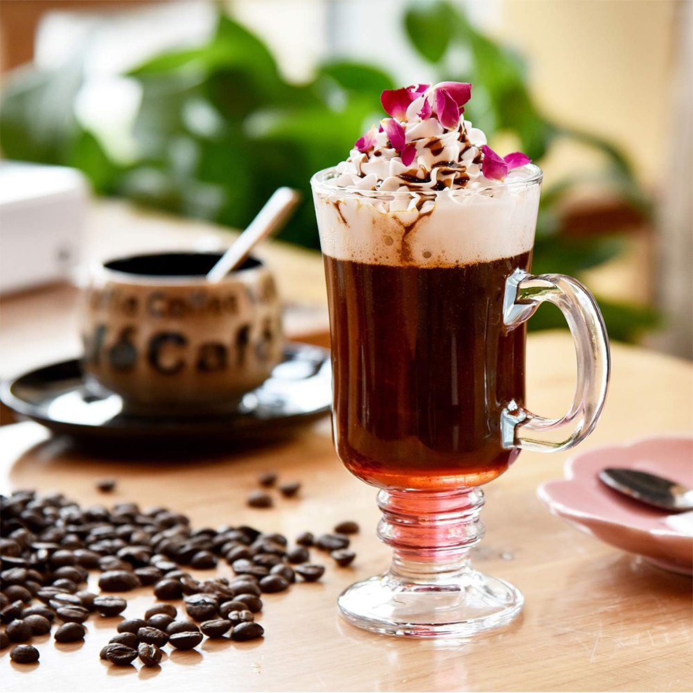 Classy Clear Footed Stem Coffee Glass Cup With Handle 8oz Heavy Duty Irish  Coffee Mug| Alibaba.com
