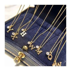 Xinfly AU750 18K Pure Gold <b>Initial</b> Letter 'a' to 'z' Clavicle Chain <b>Necklace</b> Fashion Jewelry with Diamond - Product Image 1
