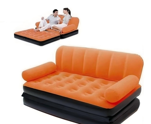 Lit gonflable 2-en-1 pliable moderne en PVC floqué haute résistance, mobilier de salon, canapé-lit d'intérieur et d'extérieur - Product Image 3