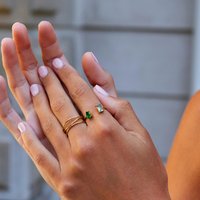 Bague manchette ajourée Xinyun en argent 925 à double pierre