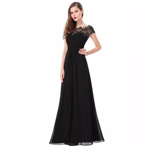 Robe de demoiselle d'honneur en mousseline de soie, coupe trapèze, taille empire, col rond, en dentelle, longue robe de soirée pour fête de mariage - Product Image 4