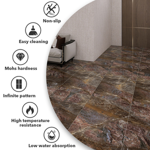 Nanhai Factory Luxus Steinboden Wandfliesen Dunkelbraun Marmor optik Glänzend Voll glasiert 600x1200 Porzellan Schamotte stein Anti-Rutsch - Product Image 3