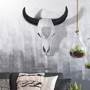 Crâne de taureau ou de chèvre en résine personnalisé à suspendre au mur, décoration moderne rustique pour <span class=keywords><strong>la</strong></span> maison, sculpture de tête d'animal de ferme vintage, cadeau unique - Product Image 5