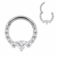 Mode Piercing bijoux ASTM F136 titane coeur Zircon Segment articulé nez anneau bijoux boucle d'oreille Piercings cerceau anneau