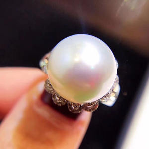 S925 Silver DIY Pearl Ring Accessory 11-12mm Round Flat Empty Holder 1936 <b>Concealer</b> Ring - Product Image 3