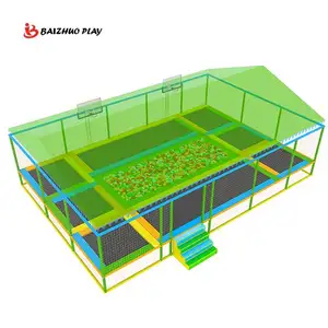 Trampolin anak peralatan taman bermain dalam ruangan, untuk anak-anak dengan trampolin atap 14 kaki