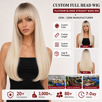 Perruque longue et droite blond clair avec frange complète, résistante à la chaleur, en cheveux synthétiques, pour femmes, vente en gros, lot en vrac, directement de l'usine
