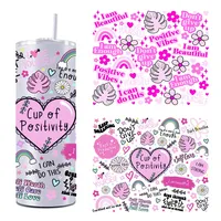 Tasse de positivité santé mentale 20OZ UV DTF gobelet enveloppe droite transferts autocollants étiquettes personnalisées bricolage Logo étanche Durable