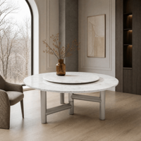 Moderner Natürlicher Royal Jade Marmor Esstisch mit Drehbarem Lazy Susan, Silber Galvanisierter Edelstahl-Beschlag für Hotelgebrauch 6