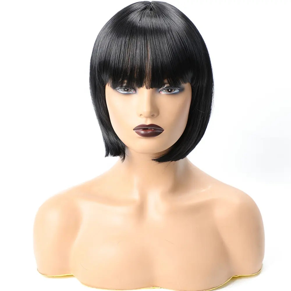 Parrucche corte Bob Air Bangs parrucche nere naturali fibra resistente al calore per la vita quotidiana Halloween natale colorato Cosplay divertente festa