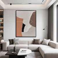 Lukisan Minyak Abstrak Minimalis Geometris Bertekstur Modern, Seni Asli Kustom, Kanvas Besar, Seni Dinding, Berbingkai, untuk Galeri