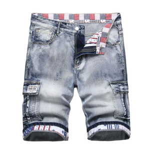 Shorts en jean respirant brodés bleu clair style urbain vintage pour homme grande taille 48 - Product Image 2