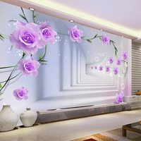 Papier peint Photo personnalisé en rouleau, tapisserie Non tissé gaufré sur mesure pour mur derrière TV, salon, motif roses, fleurs, pour effet stéréo