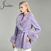 Manteau en laine véritable avec col en fourrure de renard, ceinture, double boutonnage, automne-printemps, double face, vente en gros, sur mesure, manteau en cachemire coréen pour femmes