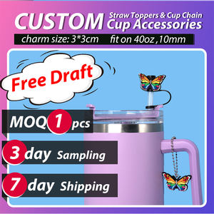 Portachiavi personalizzato in PVC 8/10MM in Silicone paglia Set Topper 40oz bicchiere bicchieri carino cane gatto charm accessori - Product Image 6
