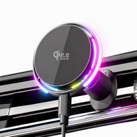 Chargeur de voiture sans fil magnétique 15W avec ventilateur de refroidissement, lumière RGB, support renforcé à rotule de 17 mm pour grille d'aération, idéal pour la navigation et les voyages routiers