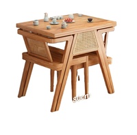 Set Meja Kursi Ruang Makan Tiga Bagian Gaya Nordik Musim Dingin, Kayu Solid Modern dengan Sandaran Berpalang, Dilengkapi Penyimpanan, Ramah Lingkungan, dan Tahan Lama