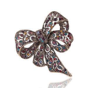 Broches de arco femininos, cor preta, strass, laço, broche, pinos de laço, vintage, joias, acessórios de inverno - Product Image 1