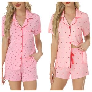 Conjunto de Pijama de Dos Piezas para <span class=keywords><strong>Mujer</strong></span>, Diseño Nuevo, Estampado, Modal, para Estar en Casa, con Solapa y Manga Corta - Product Image 1