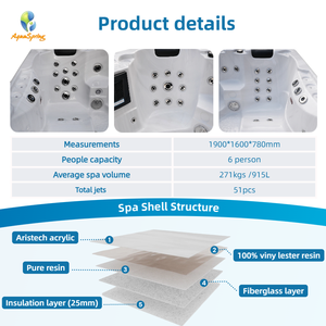 Bain à remous extérieur de 1,9 m, <span class=keywords><strong>spa</strong></span> jacuzzi en acrylique pour l'extérieur, 6 <span class=keywords><strong>places</strong></span>, bain à remous extérieur avec 51 jets - Product Image 3