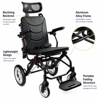 Fauteuil roulant de voyage pliable en aluminium pour personnes âgées, avec accoudoirs souples, siège rembourré pour intérieur et extérieur - Offre spéciale