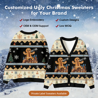 Cardigan en tricot à motif bonhomme de neige de Noël, personnalisable avec logo, cardigan thermique d'hiver, pulls moches pour femmes, support ODM/OEM
