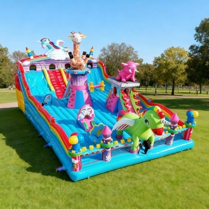Château gonflable Douerfei <span class=keywords><strong>Dreamland</strong></span> Unicorn, prix de gros, écologique, avec plusieurs toboggans, combo pour aire de jeux extérieure pour enfants - Product Image 1