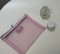 Pochette de maquillage en nylon à mailles violettes et bleu ciel avec logo personnalisé en silicone, fermeture éclair, sac de toilette cosmétique