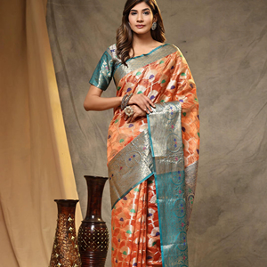 Nueva Blusa de Sari de Algodón Suave y Organza de Seda con Diseño de Tejido Zari, Venta en Línea - Product Image 1